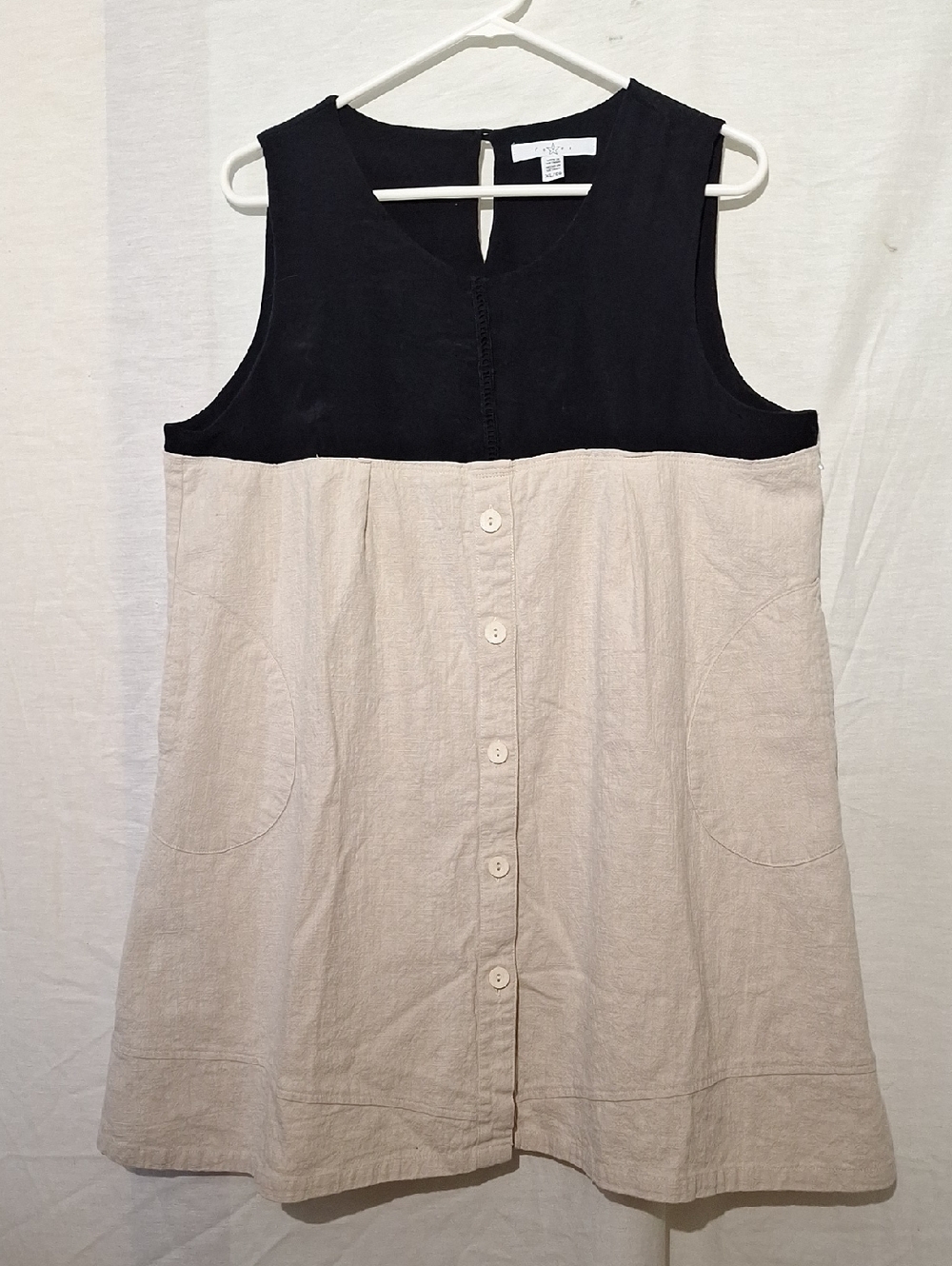 3/$20-fever Linen Blend Mini Shift Dress Black & Beige, XL, NWOT